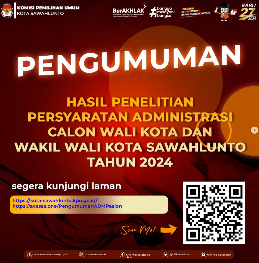 Pengumuman Hasil Penelitian Persyaratan Administrasi Paslon Wali Kota